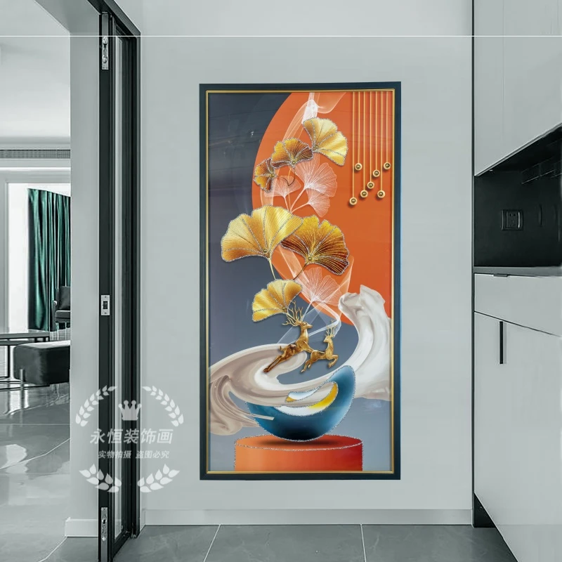 Q37飞黄腾达-时尚轻奢玄关走廊手工钢化玻璃装裱高端现代装饰画