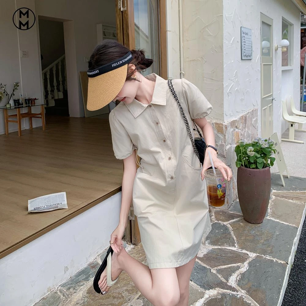 MM韩系小香风衬衫裙连衣裙女夏2025新款小个子显瘦显高盐系设计感