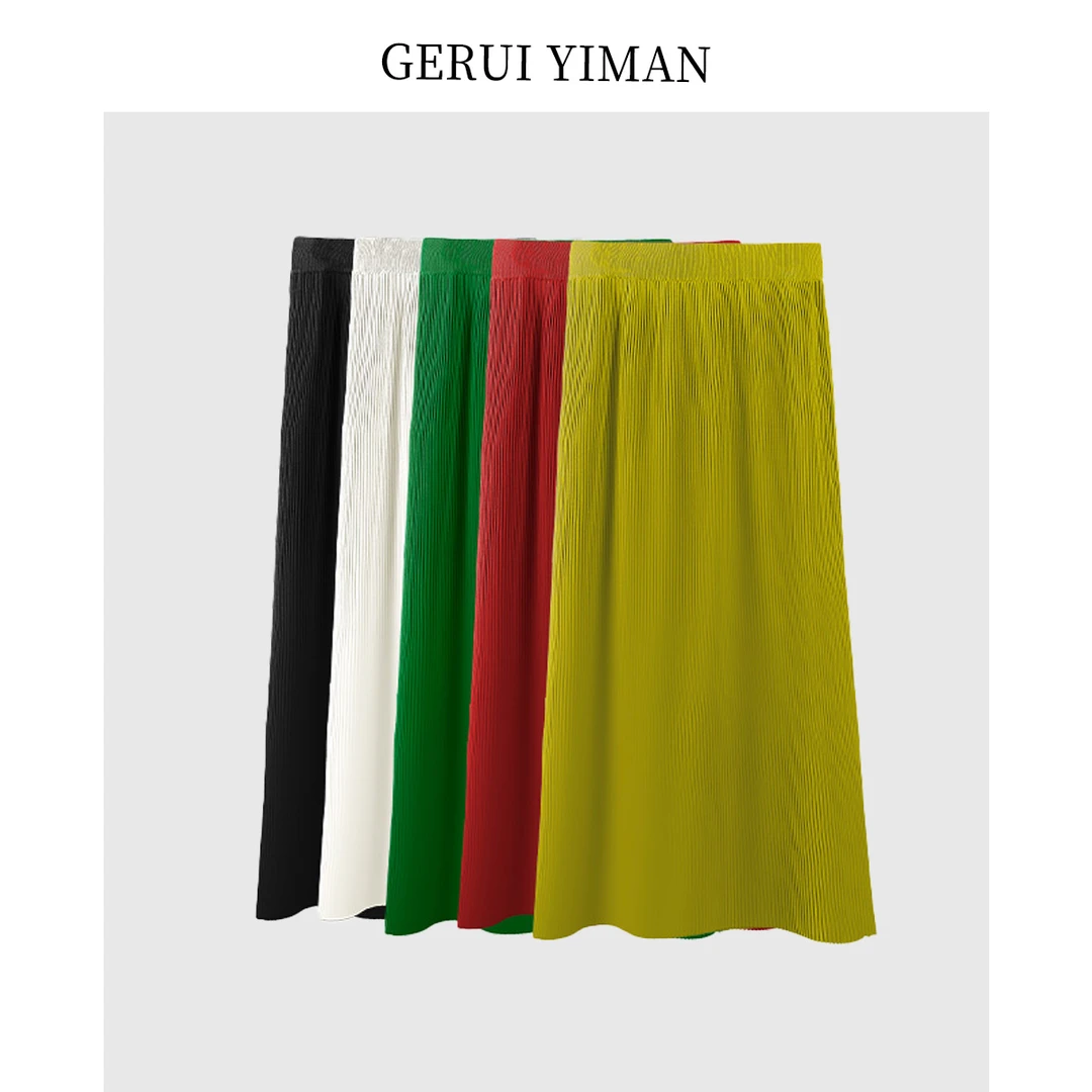 格瑞依曼2025年夏季薄款后开叉坑条裙针织纯色半身裙百搭高腰遮肉