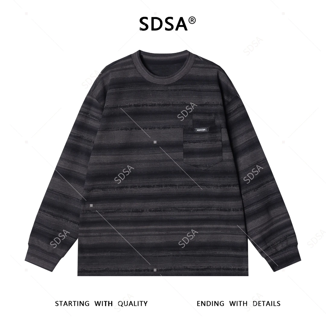 SDSA男士秋冬新款痞帅男装时尚扎染条纹拼接口袋设计圆领卫衣百搭