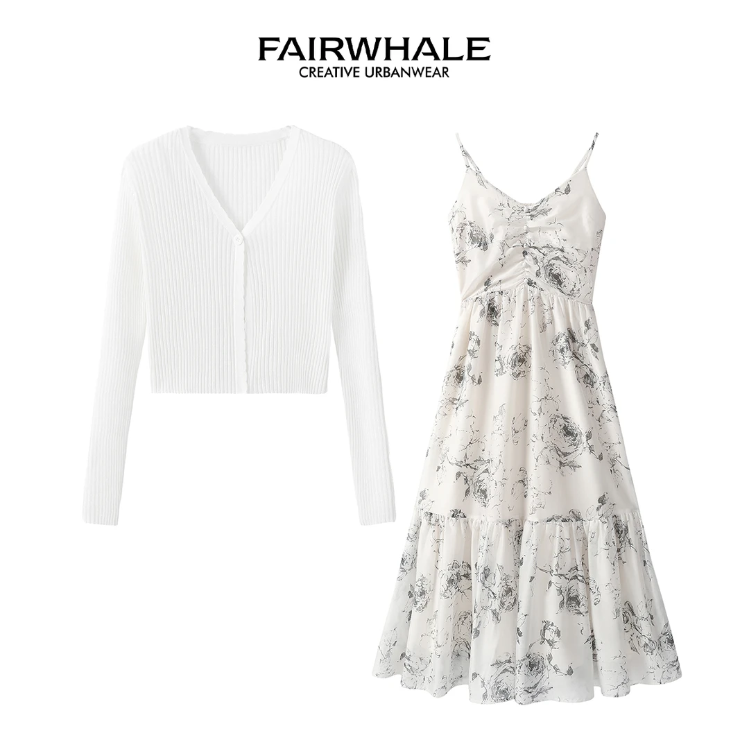 马克华菲女装针织开衫+松紧气质裙子套装 MHZHTZ352