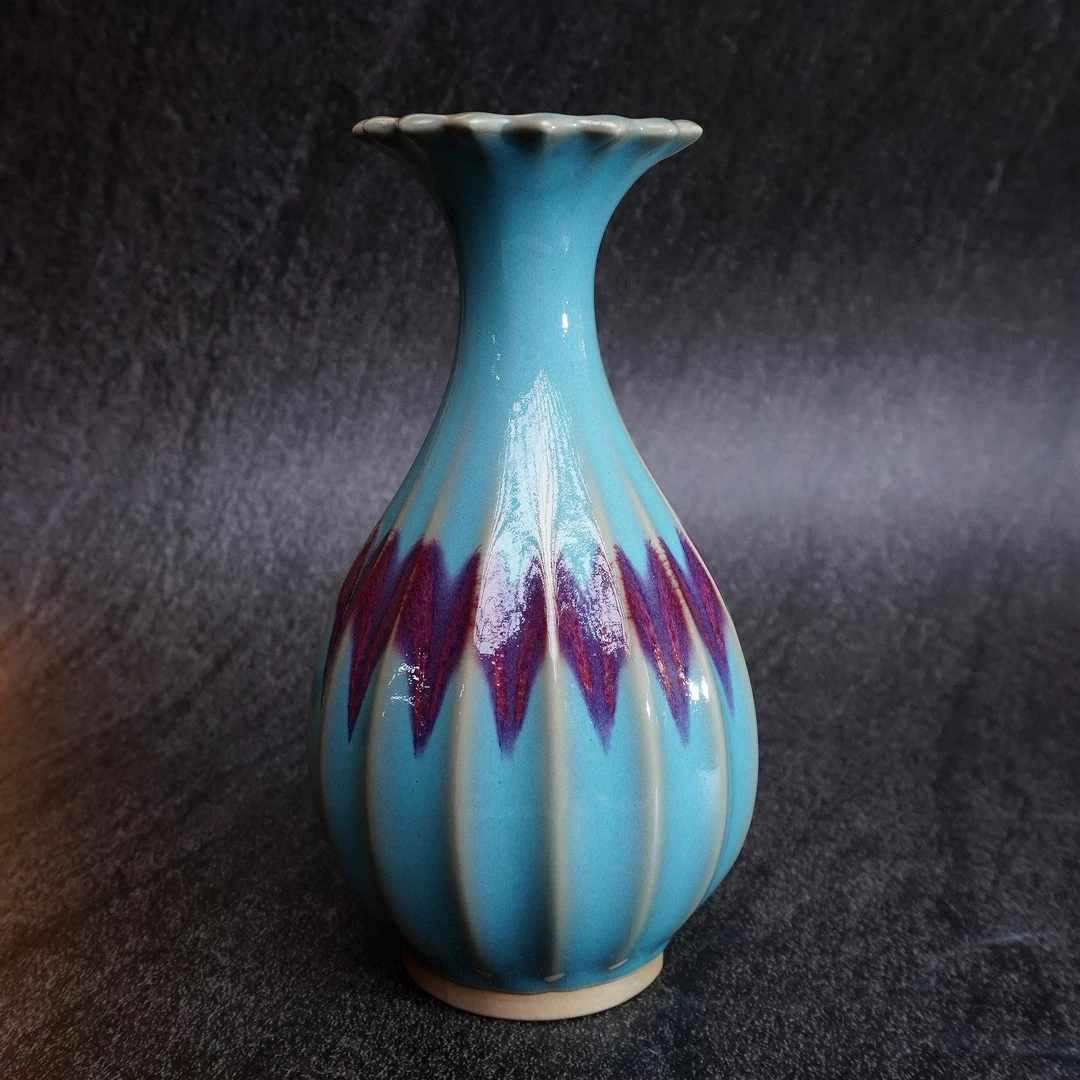 仿古钧瓷 瓜棱玉壶春瓶 原矿高温 神垕