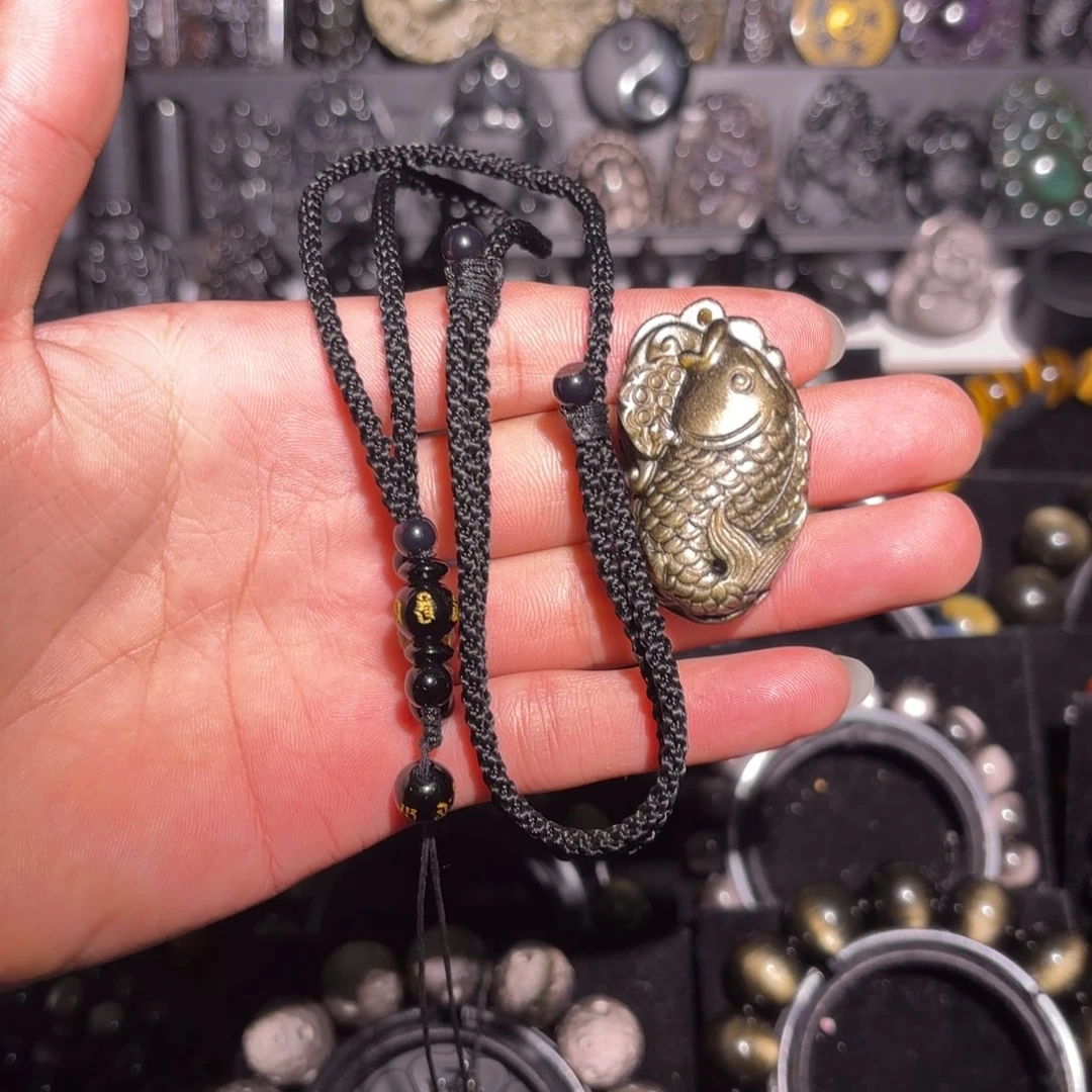 黑曜岩未镶嵌颈饰金曜石文昌鱼吊坠 假一赔十