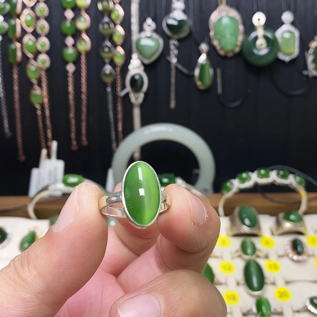 和田玉（碧玉）银S925镶嵌戒指