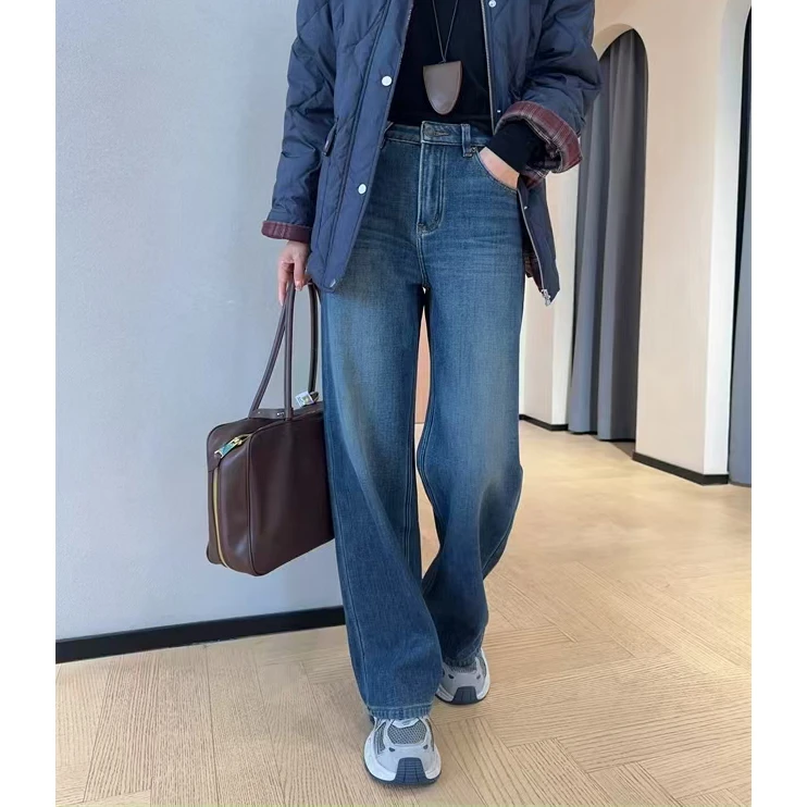 宝丫轻奢 女式水洗磨白时尚高腰牛仔裤Z411