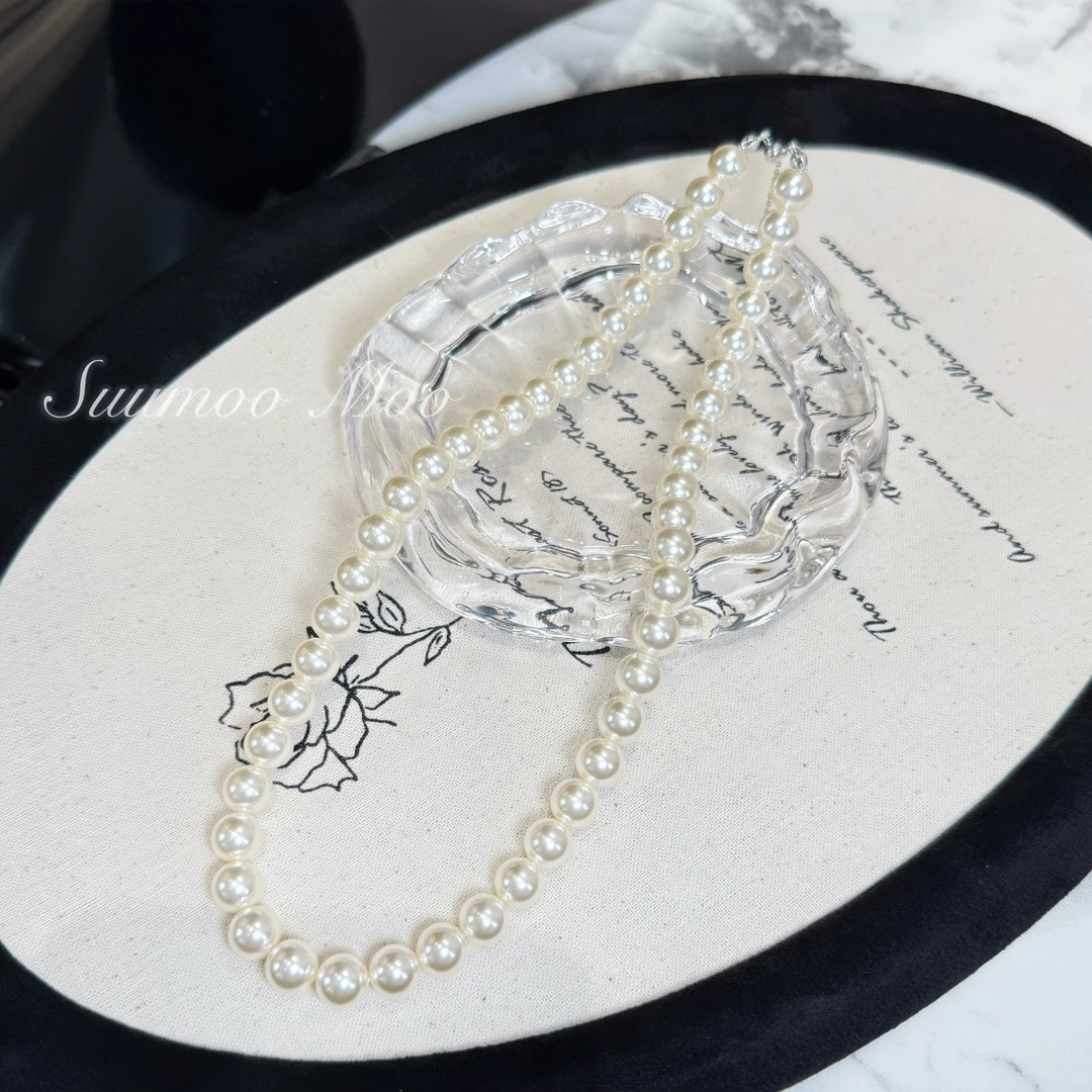 铜合金合成锆石项链 时尚正圆简约轻奢米白色珠珠项链