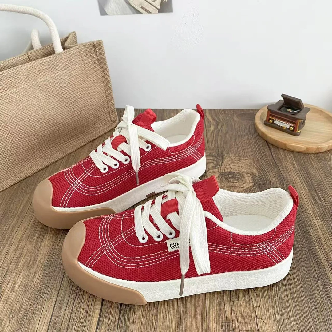 6671红网面透气厚底鞋女网鞋2025夏季新款小众百休闲搭米奇头板鞋