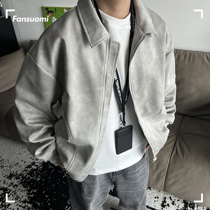 范索米美式复古翻领扎染外套男士秋季新款宽松百搭工装休闲夹克潮