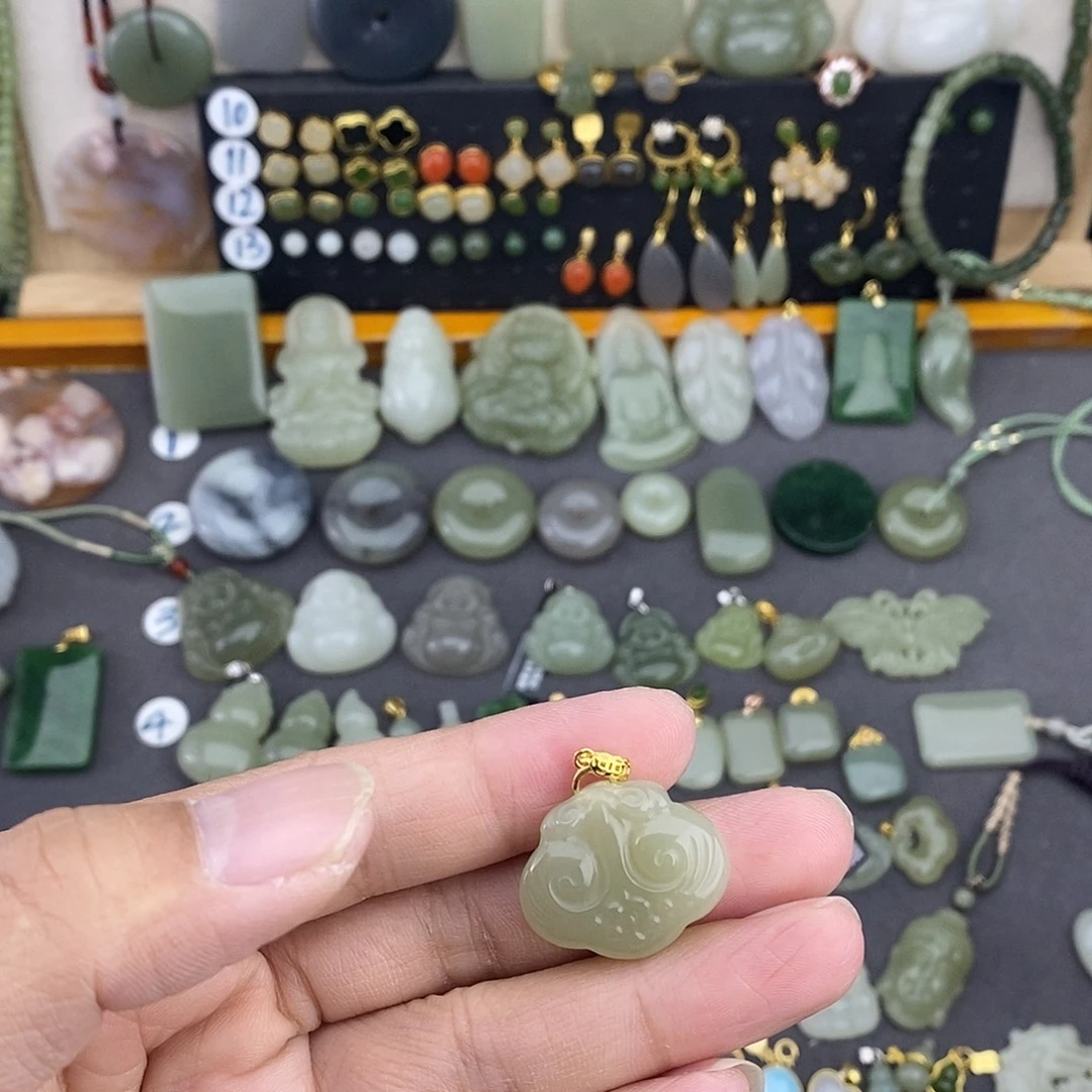 和田玉银S925镶嵌吊坠(不含链)