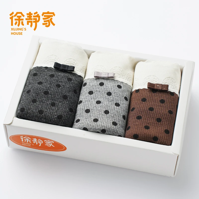 徐静家三条装波点蕾丝边高腰内裤舒适柔软法式包臀三角裤1130057