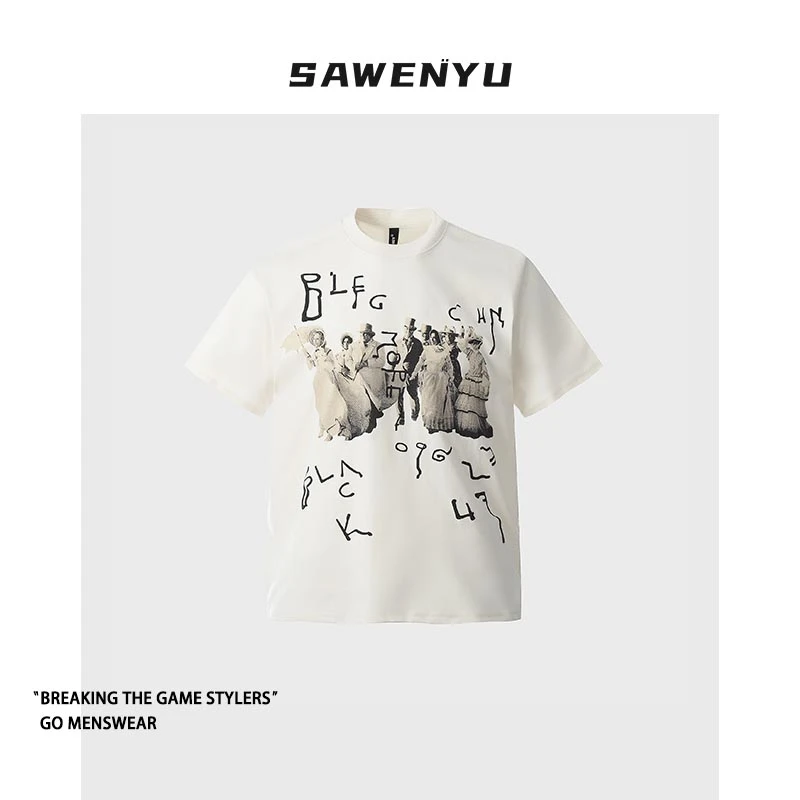 SAWENYU 美式复古国潮oversize街头宽松短袖T恤情侣夏季上衣ins潮