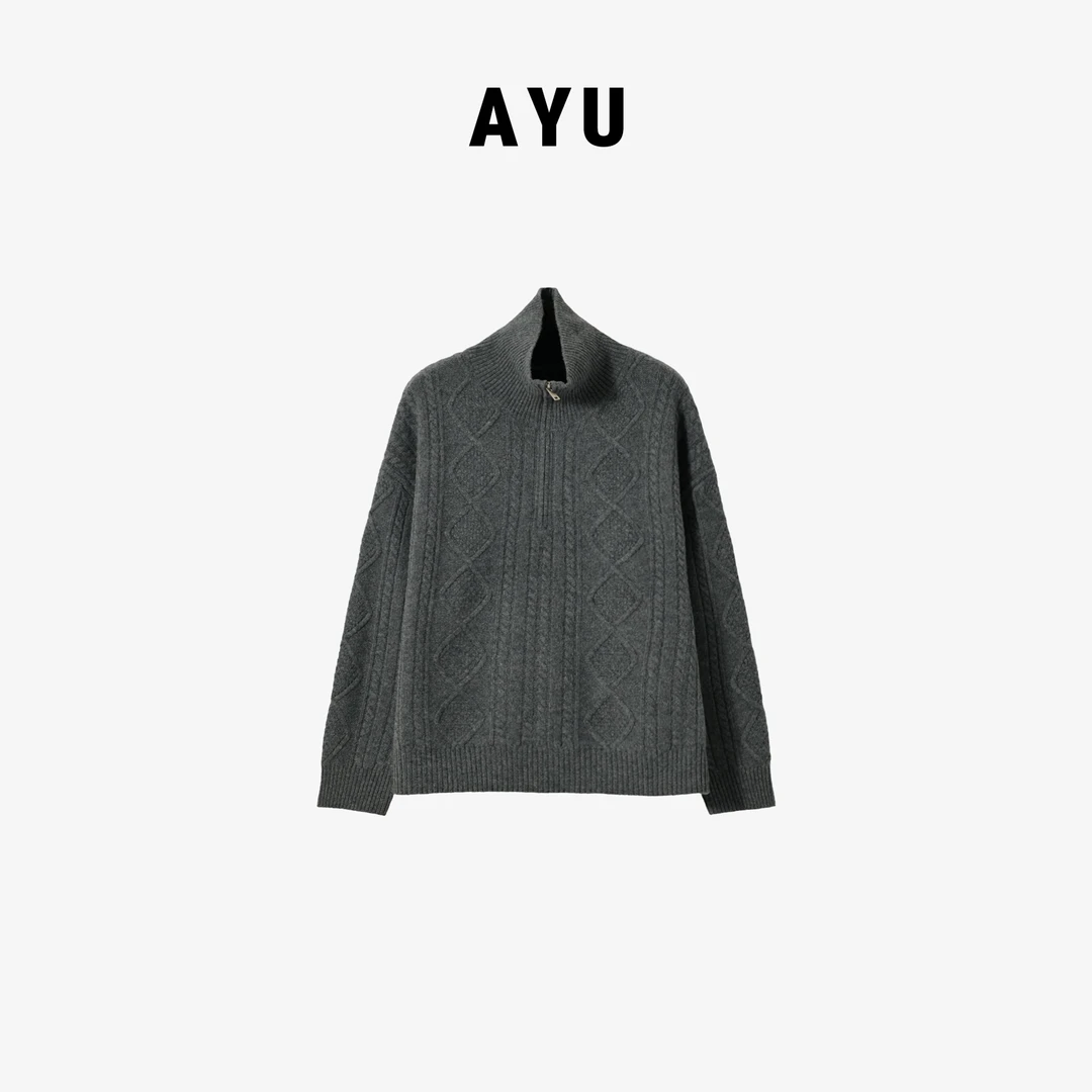 阿玉家&秋冬季半门襟针织毛衣休闲打底上衣半拉链羊毛衫加厚#4072