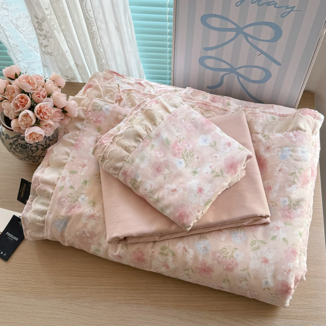 小碎花印花夏凉被空调被A类母婴级大豆被芯纯棉四件套美拉德韩版