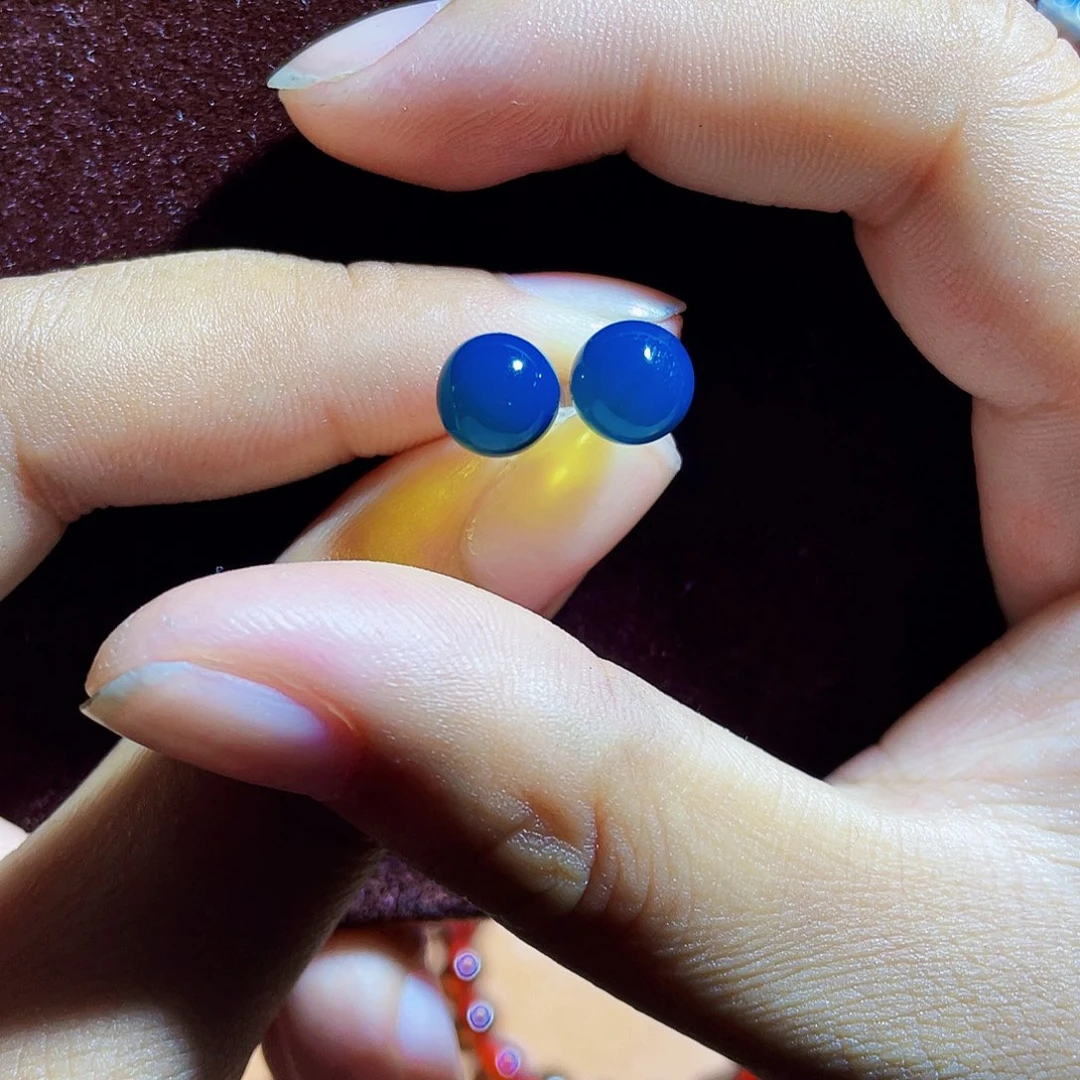 蓝珀裸石未镶嵌6耳钉