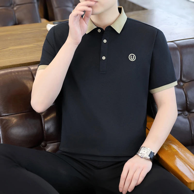 休闲男士POLO衫冰丝爆款速干黑色200G翻领polo衫男短袖T恤