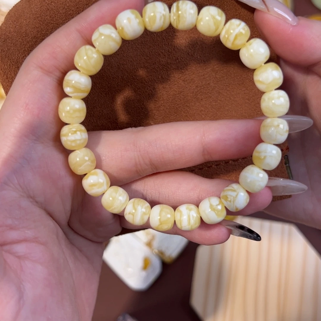 琥珀未镶嵌手串金瓷白虎皮9m