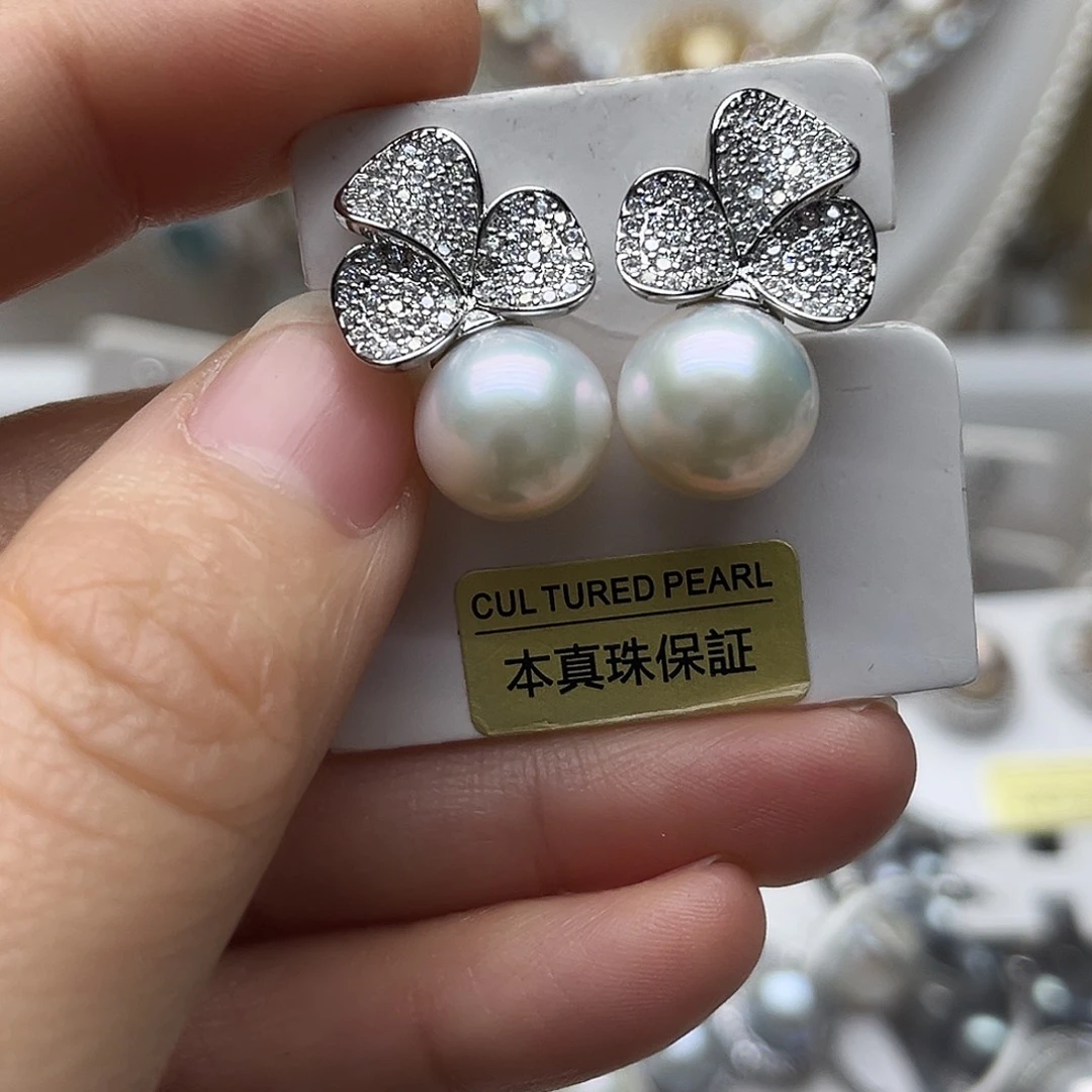 淡水珍珠吊坠或者耳钉银S925镶嵌
