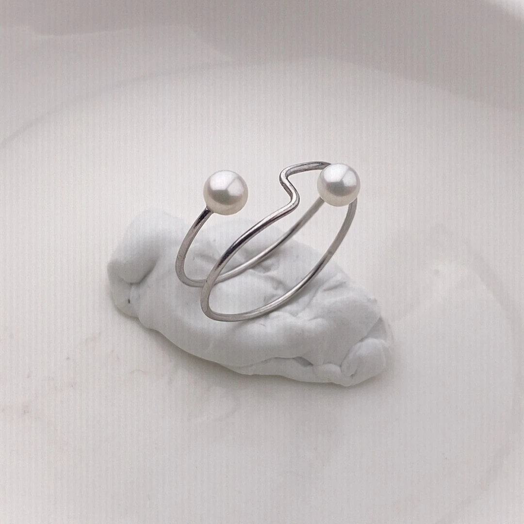 银S925镶嵌戒指（开口戒）淡水珍珠