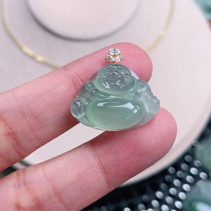 翡翠18K金镶嵌吊坠(不含链)