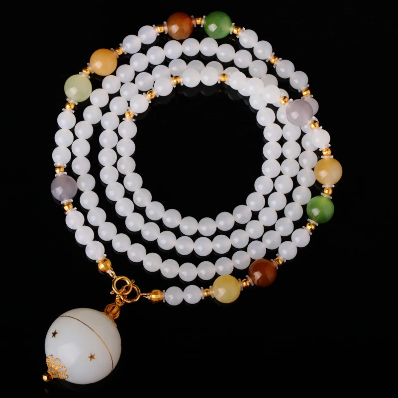 【泓贝珠宝-N600】18k金配饰和田玉白玉设计款项链NGTC国检证书