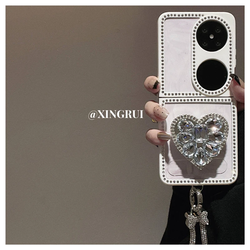 轻奢点钻爱心支架适用小米mixflip手机壳vivoxflip折叠屏防摔套