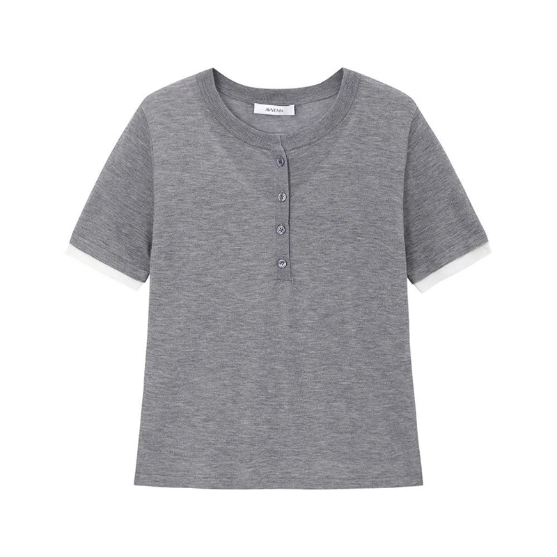 AVVENN2025夏内有白色V领假两件亨利T恤女1090dopdop买手店