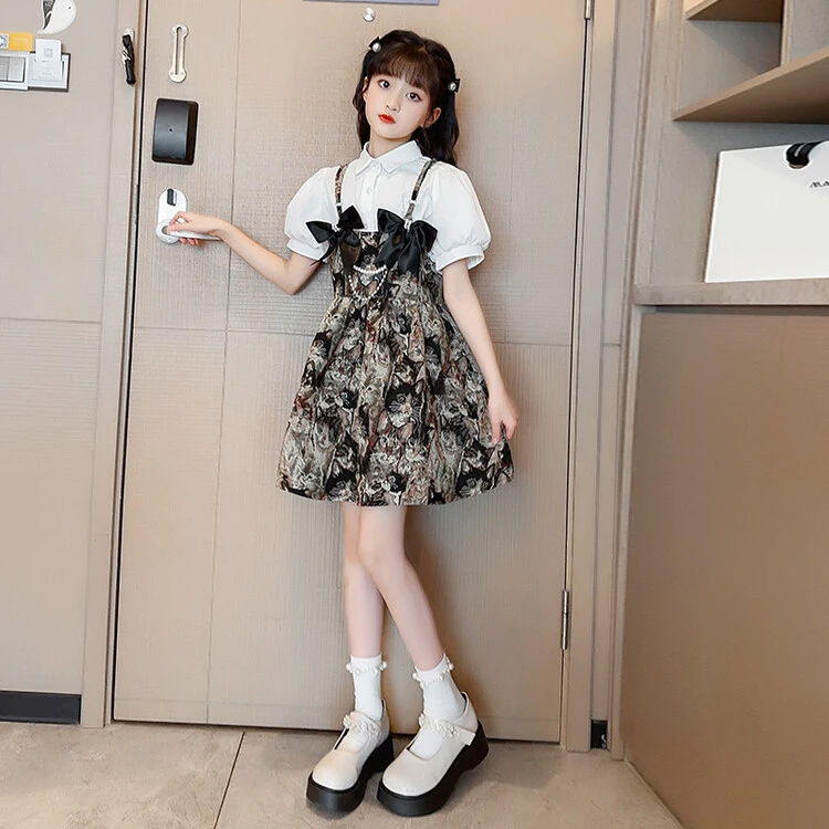 女童夏季套装2025洋气时尚碎花儿童连衣裙网红在逃公主裙欧若风