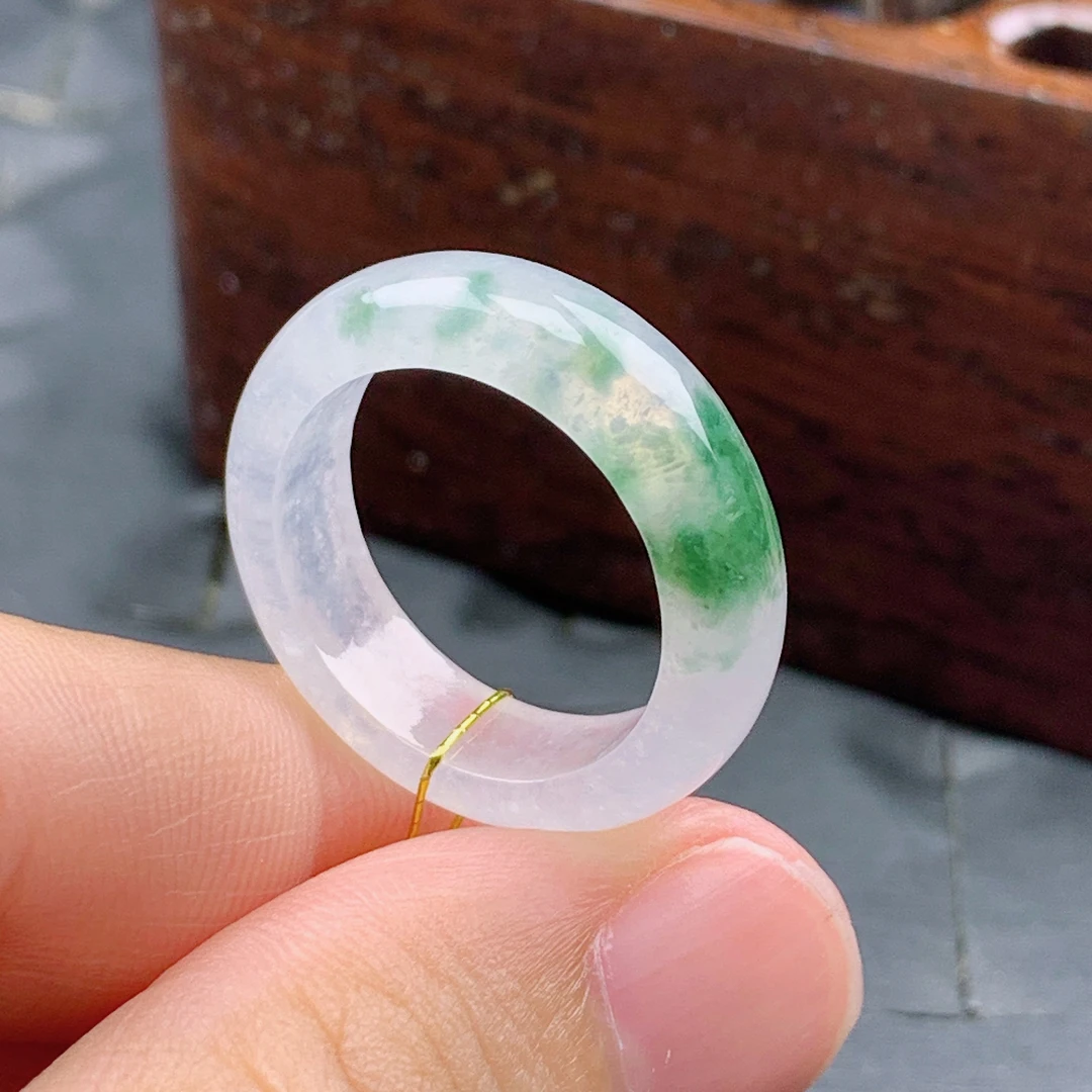 15号缅甸天然A货翡翠 T847 内径17.5/5.6/3.2mm 冰飘花戒指