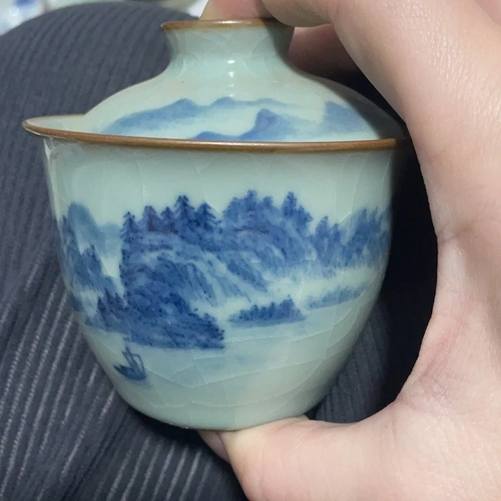 柴窑汝窑青花瓷主人杯