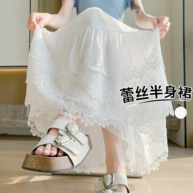 超仙立体蕾丝白色蛋糕裙春夏季新款松紧腰半身裙A字蓬蓬仙女长裙