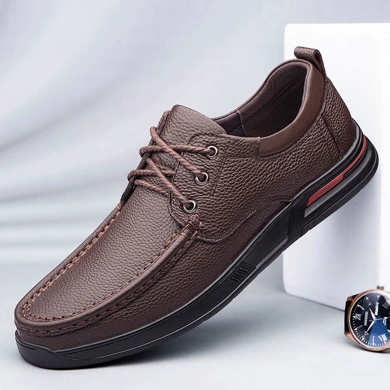 皮鞋男夏季新款透气软底舒适英伦风爸爸鞋时尚百搭高档男士休闲鞋