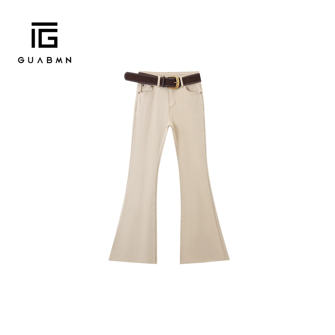 GUABMN2025冬季新款复古高腰加绒长裤微喇叭裤休闲百搭牛仔裤5981
