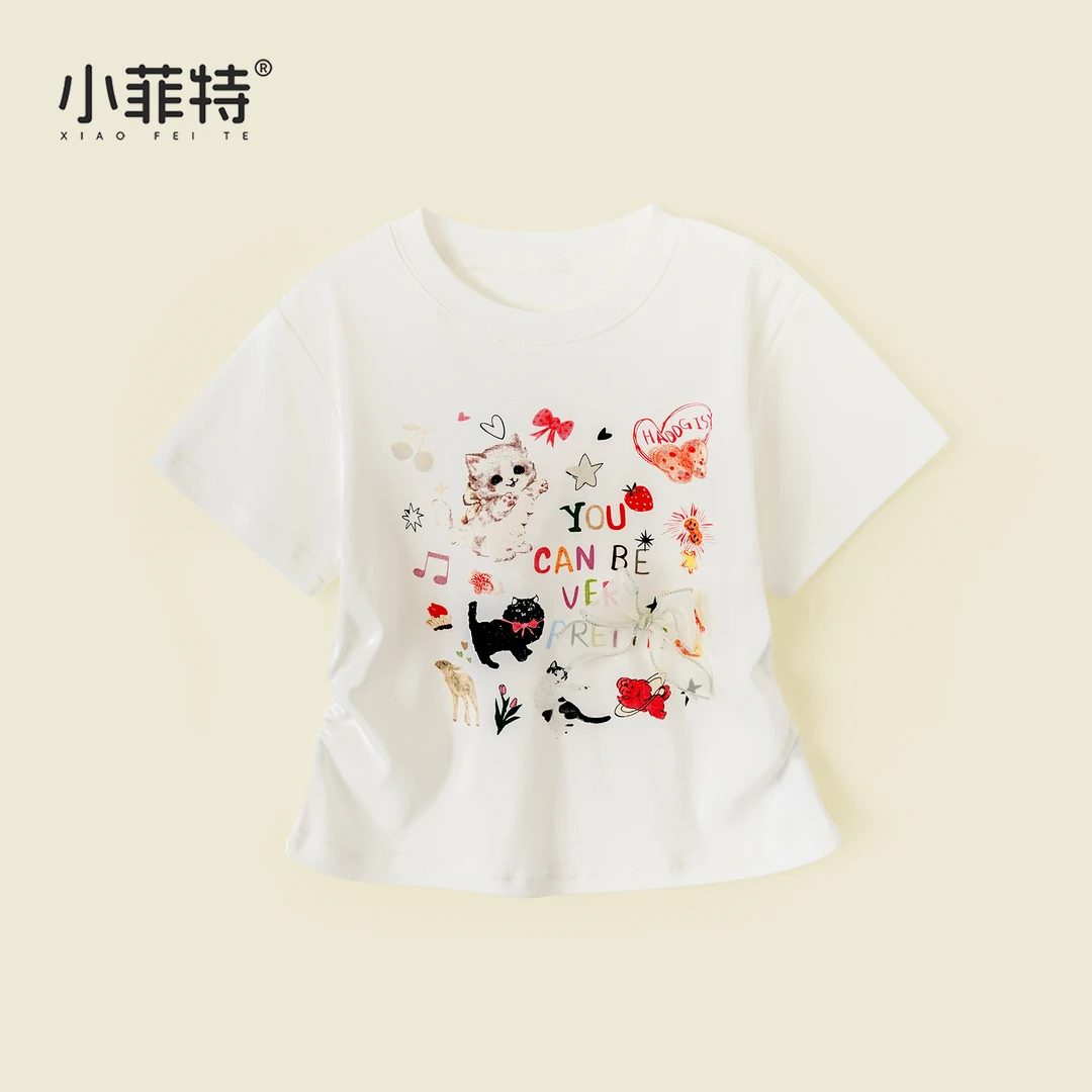 小菲特夏季新款女童洋气印花短袖t恤夏装儿童半袖上衣YNYX50706