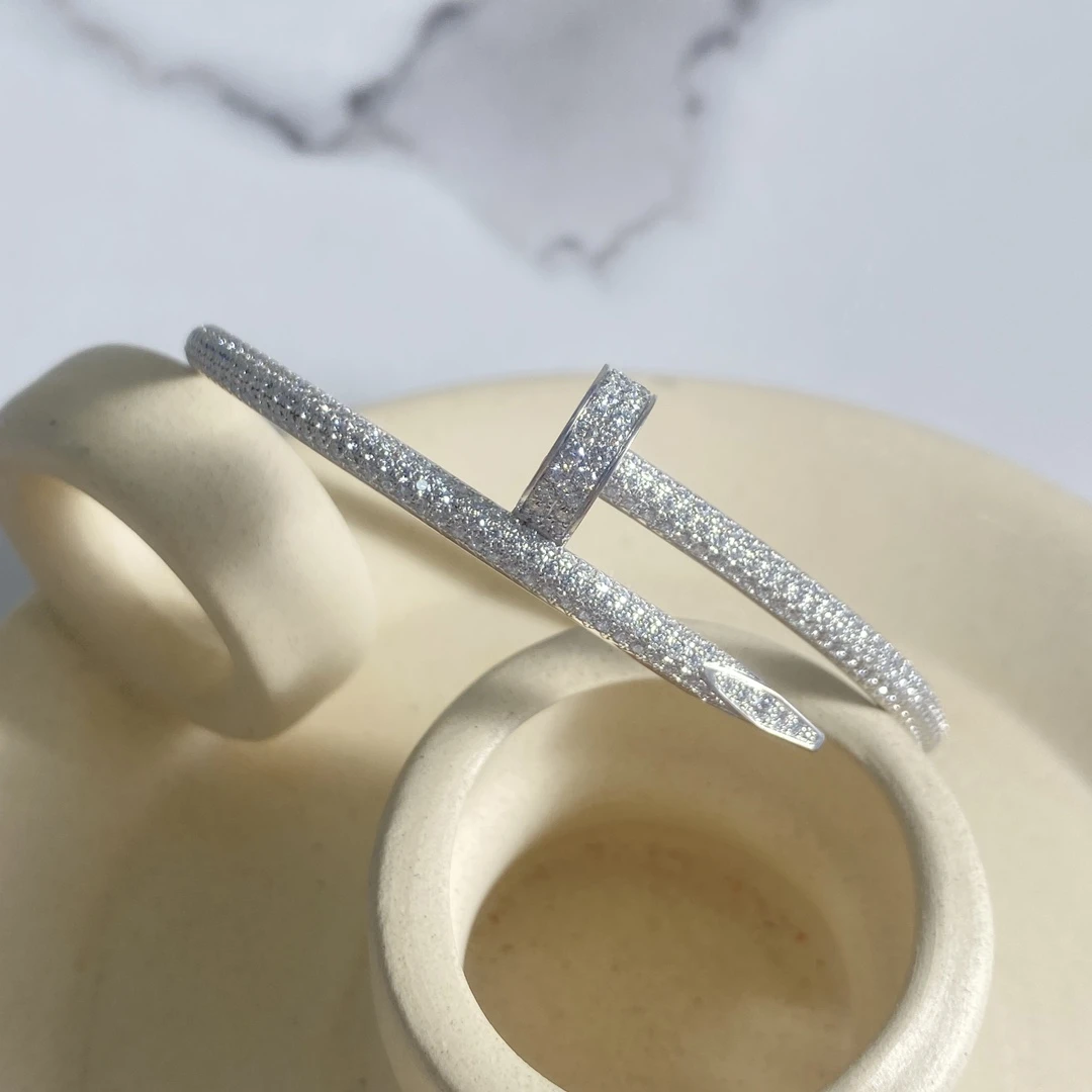 99新 Cartier/卡地亚 白金宽版满钻钉子手镯