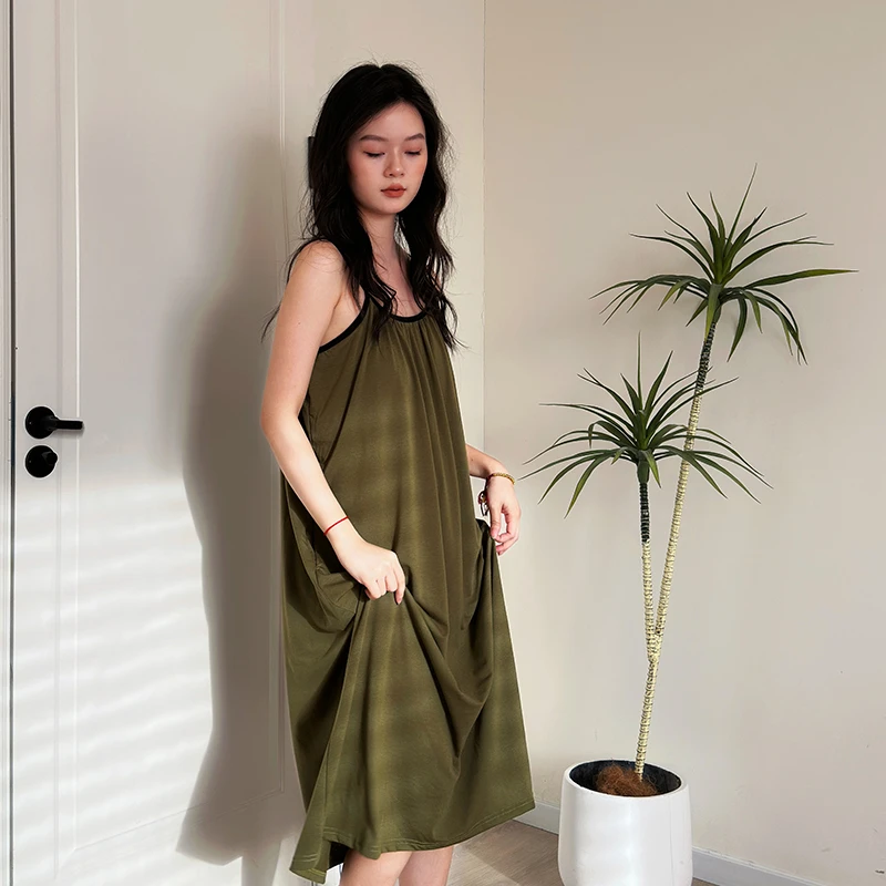 带胸垫一体吊带睡裙女夏季莫代尔薄款无袖大码连衣裙高级感家居服
