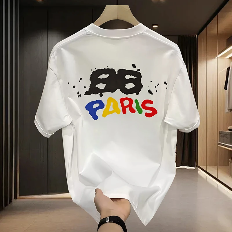 【轻奢男装-涂鸦字母】T2036夏季新款时尚设计师潮流休闲百搭T恤