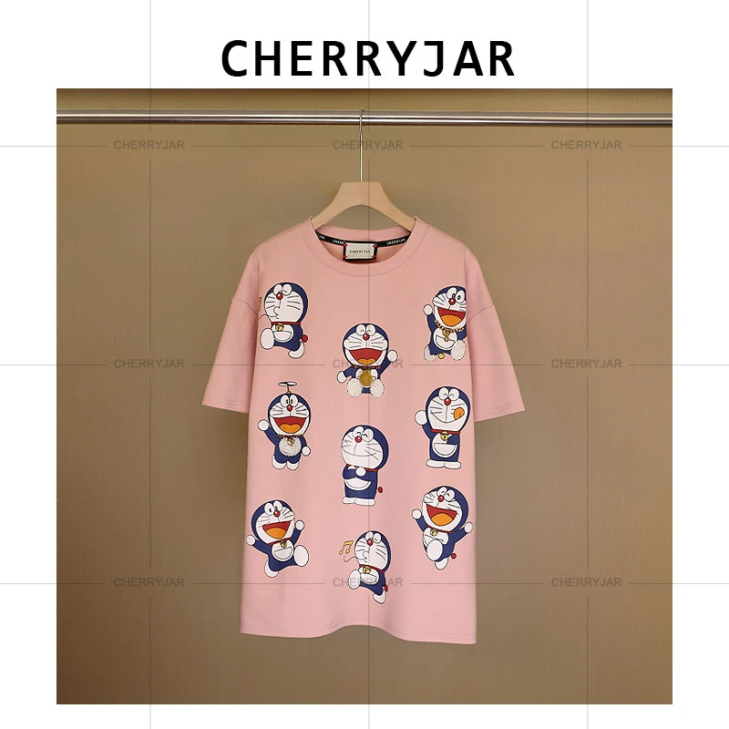 Cherryjar【1072】夏季时尚卡通叮当猫印花亮片装饰立体毛钱装饰