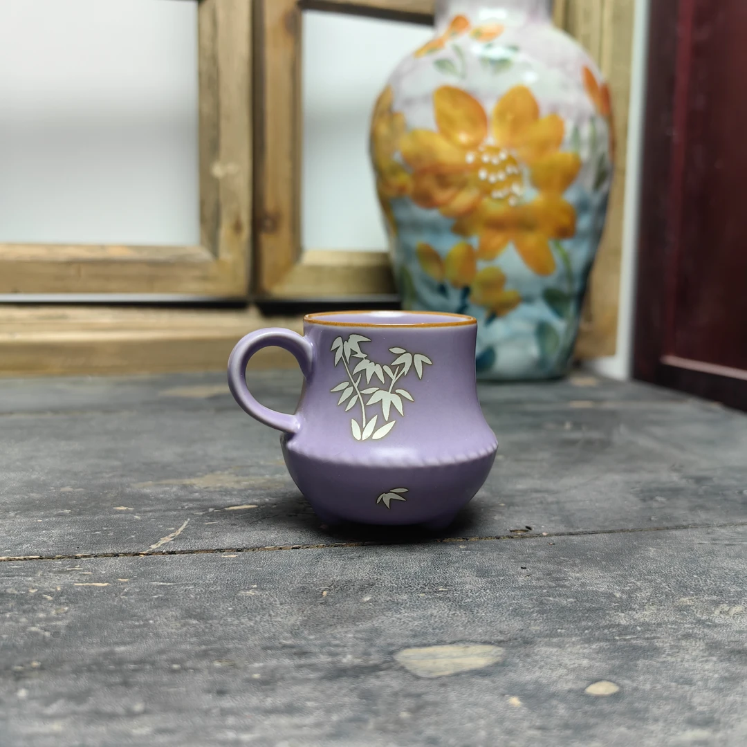 《紫韵银竹》手把三足杯主人杯茶杯品茗杯女士茶具功夫杯