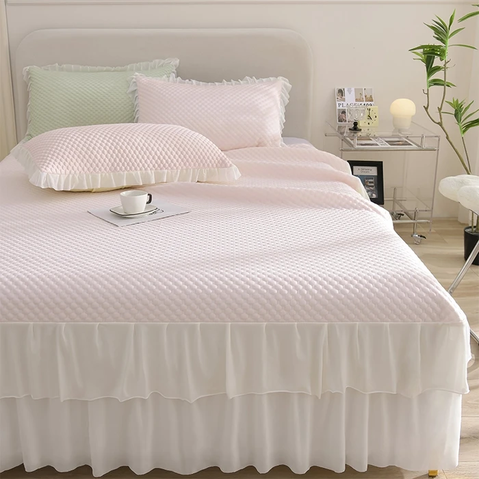 凉爽透气冰豆豆凉席三件套夏季家用宿舍冰丝席子床笠床裙款软席