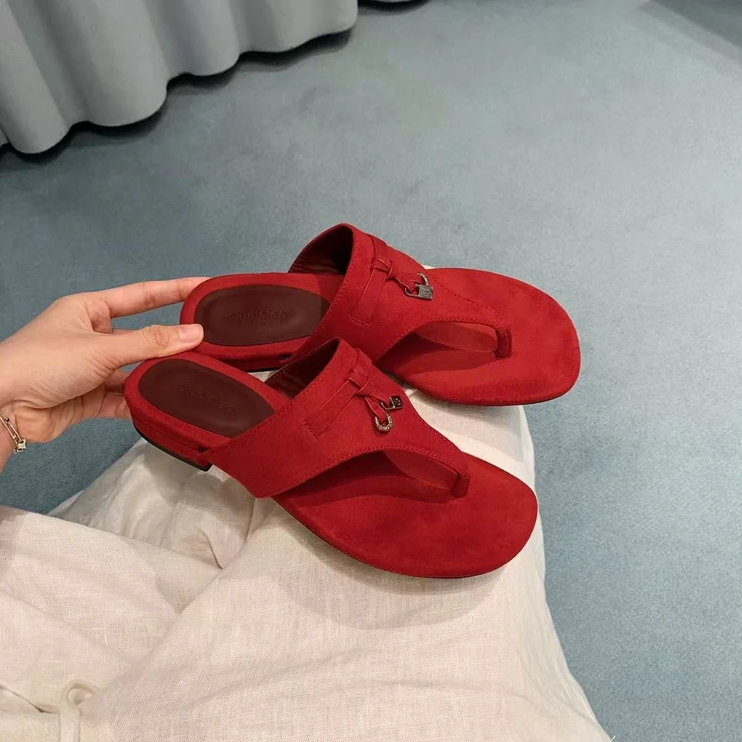 羊皮版~法式仙女风时尚气质人字拖外穿低跟凉拖鞋女百搭小众鞋子