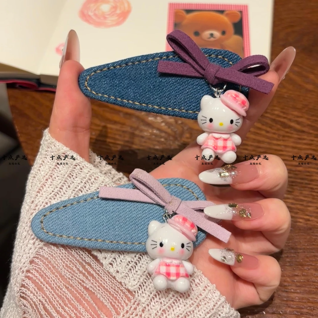蝴蝶结kitty猫咪牛仔发夹边夹侧边女前额碎发刘海bb夹子发卡头饰