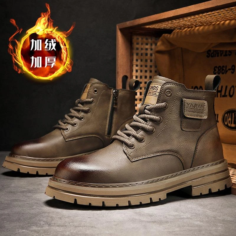外贸大码靴加绒男士手工缝制男士靴子防滑耐男款切尔西马丁靴
