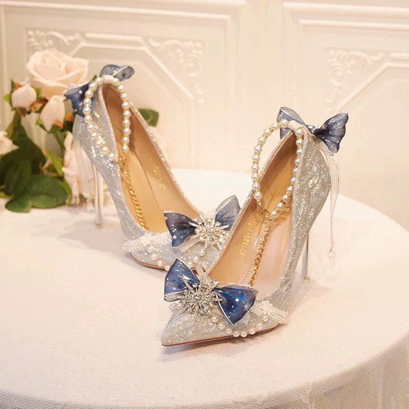 浮光万象细闪亮片尖头茶会高跟鞋备注编码