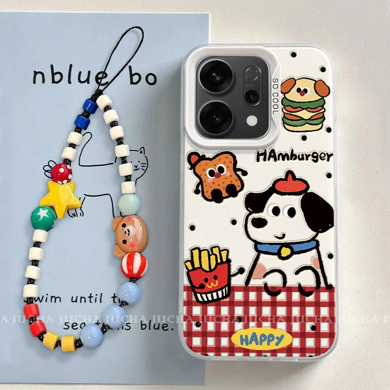 汉堡薯条狗适用苹果16pro手机壳卡通opporeno14情侣款华为mate70
