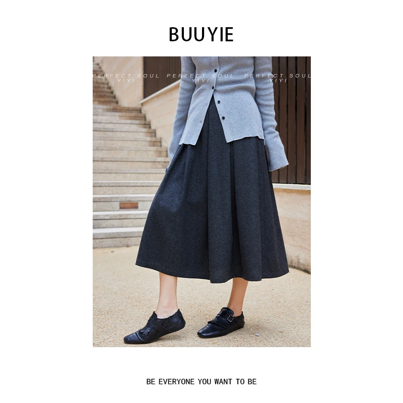 BUUYIE 25SS【逸雅】高级感半身裙新款韩系a字毛呢裙子250969