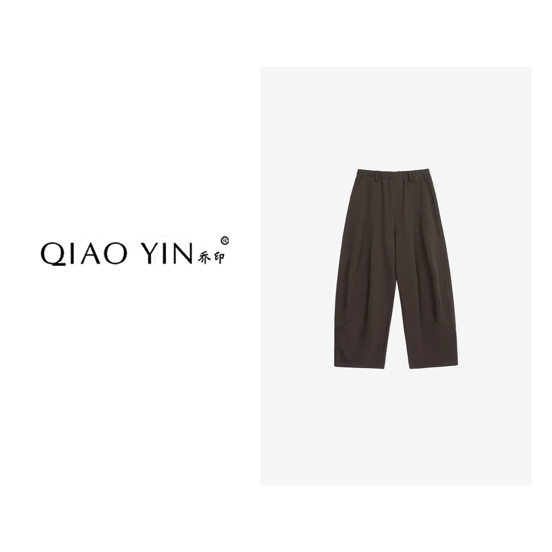 QIAO YIN"裤子“通勤女款芒果裤立体装饰休闲裤松紧长裤QY28214