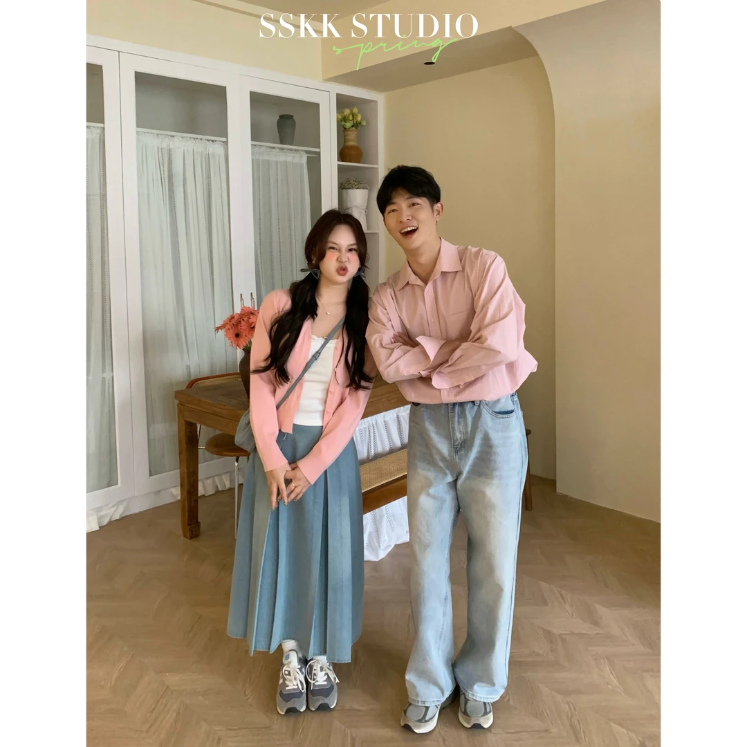 KMZY/KMZY山_山【长腿欧尼】微胖mm韩版时尚百褶牛仔半身裙(带皮带)