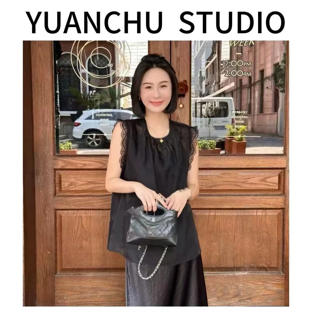 【YC】法式设计感蕾丝花边镂空无袖上衣女2025夏季新款时尚百搭洋气