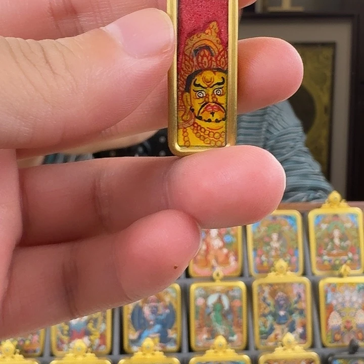 静***听吊坠纯手绘黄财神小金条唐卡