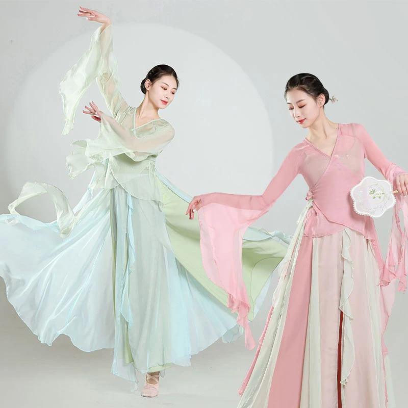 古典舞纱衣古风飘逸仙气舞蹈服练功服装女飘逸大裙摆网纱裙中国风